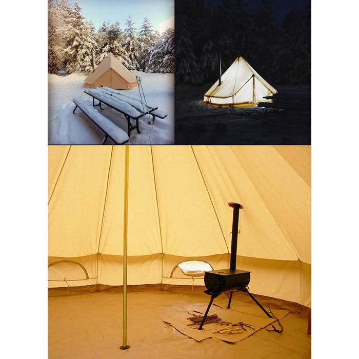 Водонепроникний кемпінговий намет, намет типі, сімейний намет, намет-піраміда, бавовняний індіанський намет з отвором для каміна, підстилка, намет-дзвін, круглий намет, груповий намет, висота стоячи, бежевий, 6 м/19,6 фута