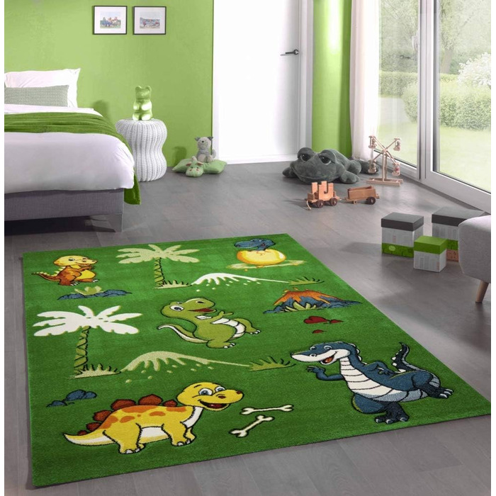 Дитячий килим динозаври дитяча кімната килим динозаври зелений розмір 200 х 290 см