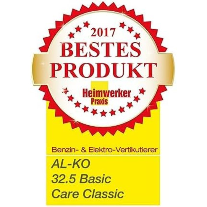 Аератор газону AL-KO Basic Care 32.5 VE Classic, ширина захвату 32 см, потужність 1000 Вт, 5 рівнів глибини обробки, з аераційним валом та мішком для збору, для площ до 400 м