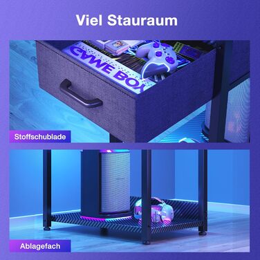 Ігровий стіл Coleshome зі світлодіодним освітленням, 12048 см Ігровий стіл з шухлядами та полицею, двосторонній комп&39ютерний стіл з тримачем для навушників, чорний колір вуглецевого волокна Карбонове волокно Чорний 12048 см