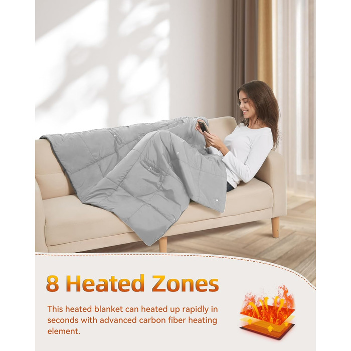 Бездротова ковдра з підігрівом та батареєю 7,4 В для чоловіків та жінок, електрична грілка FERNIDA, портативна шарф-підігрів для дому, офісу, подорожей, походів, сірого кольору