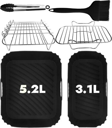 Аксесуари для подвійної фритюрниці Smlntbu двох розмірів для Philips 3000 Series 9L 6L/3L, Tefal EY9018 5.2/3.1L, Cecotec Cecofry DuoSize 9L 5.5/3.5L, 6 шт. Подвійні аксесуари з силіконовою формою для фритюрниці