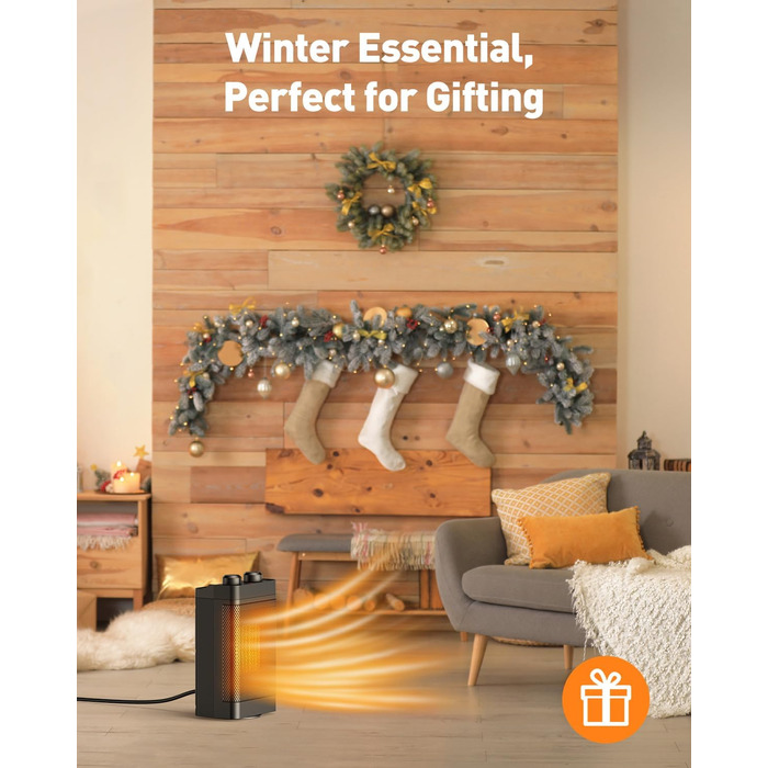 Енергозберігаючий вентилятор-обігрівач, 1500 Вт, 3 режими нагріву, керамічний електричний нагрівальний елемент, коливання 70, захист від перегріву та перекидання, тихий кімнатний обігрівач для використання в офісі, вітальні, спальні