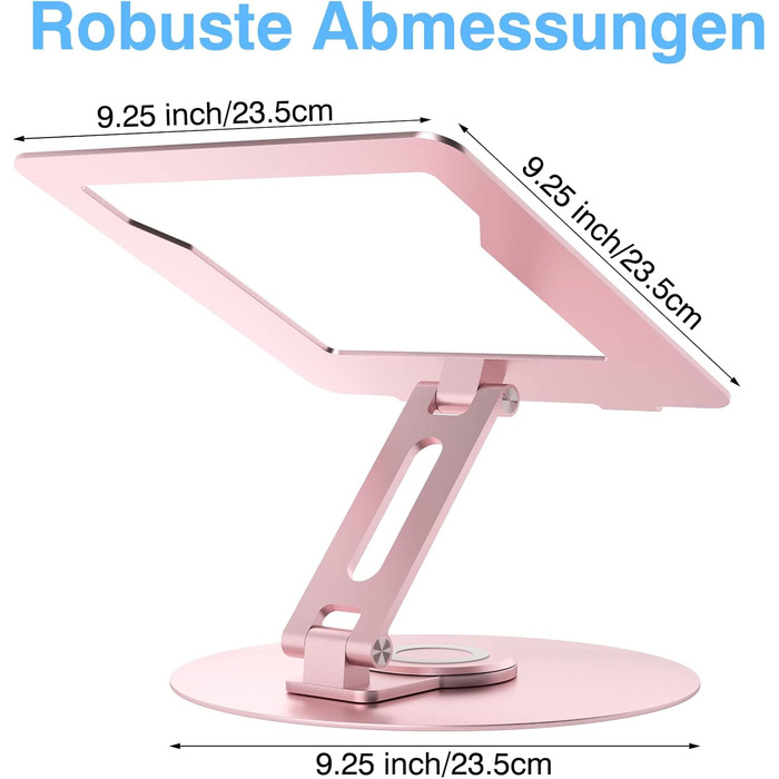 Підставка для ноутбука Epherie з поворотним круглим основанням на 360, регульована по висоті, ергономічна, з вентиляцією, алюмінієва, складна та стійка, рожевого кольору
