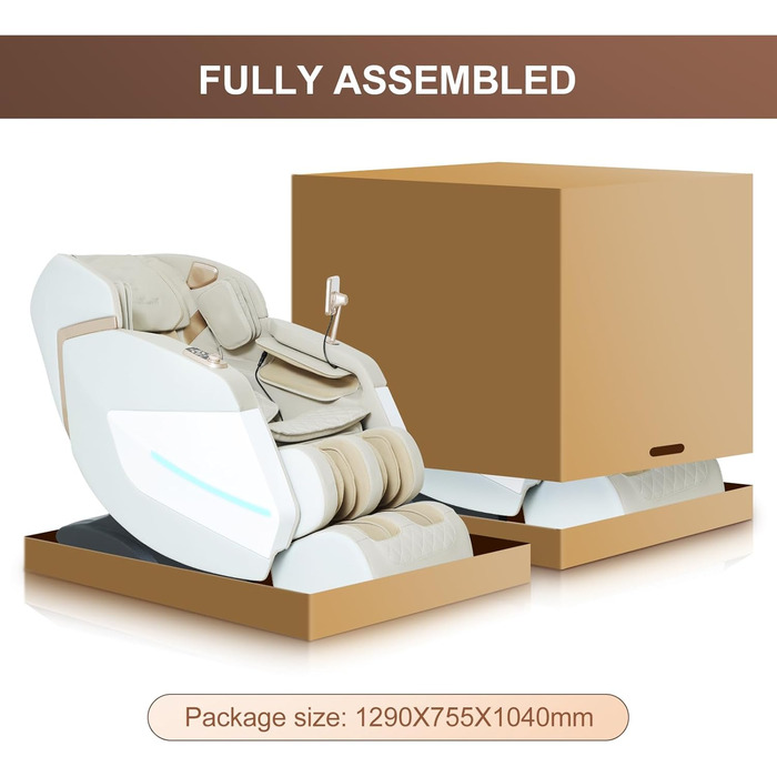 Масажне крісло Relaxora 3D Zero Gravity SL Track Масаж шиацу всього тіла з роликами для ніг Bluetooth Heat Therapy Calf Kneading Massage Airbag Massage Stretch (бежевий)