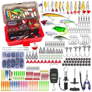 Рибальський набір, ящик для снастей на 314 предметів, ящик для наживки з 3 полицями, стартовий рибальський набір із затискачами для губ, пристрій для зняття гачків, приманки для форелі, приманки для окуня, свинцеві вантажі, гачки, рибальські плоскогубці, 