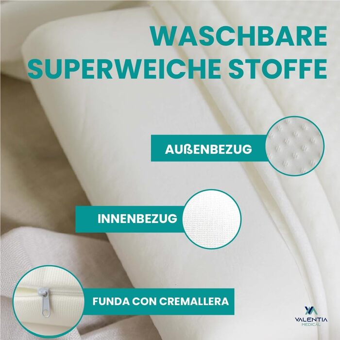 Подушка з піни з ефектом пам&39яті 75x35 см, яку можна прати, подушка для зняття болю в шиї, ортопедична подушка - чохол з алое вера, який можна прати, зі знімним чохлом на блискавці - Oeko-TEX Valentia HOGAR 75 см 1