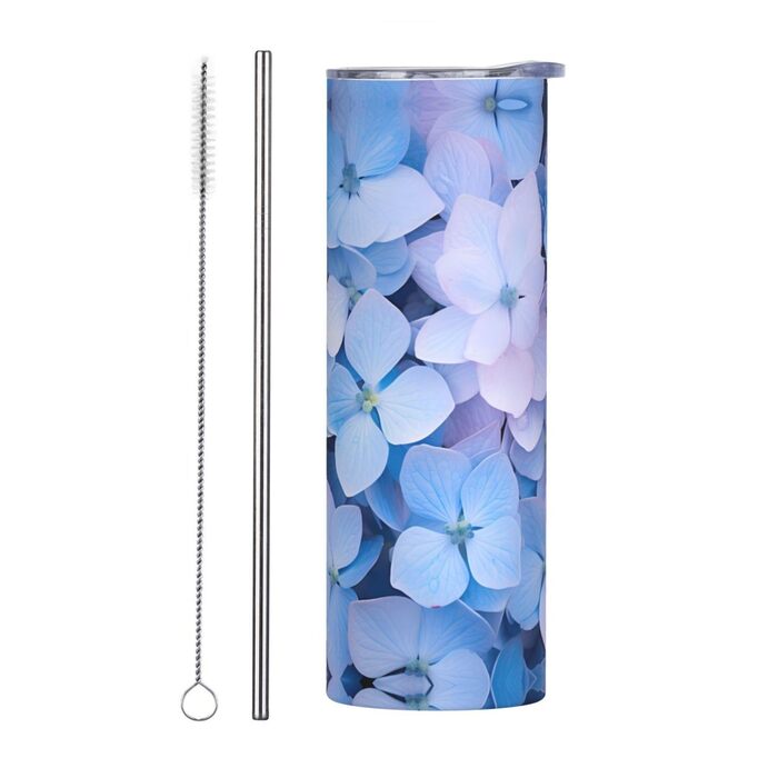Кухоль з прямою трубочкою, принт гортензії, дорожній кухоль, підходить для кемпінгу, офісу та дому, 590 мл