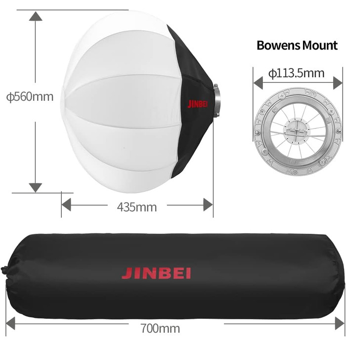 Ліхтар JINBEI 56 см Softbox з м'яким світлом Швидке зняття за одну операцію Кронштейн Bowens для ліхтаря Softbox, сумісний з JINBEI EF-120Bi, EF-120, EF-80Bi, EF-80Bi, EF-80