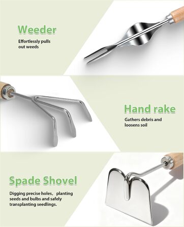 Набір садових інструментів MOSFiATA Gartenwerkzeug 12 предметів, міцна нержавіюча сталь, дерев'яні ручки з антиковзким покриттям та водонепроникна сумка для транспортування