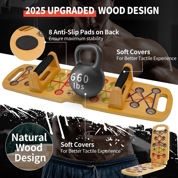 Дерев&39яна рама для віджимань, портативний складний силовий тренажер для м&39язів грудей, м&39язів спини, м&39язів живота, біцепсів плеча - домашнє обладнання для тренувань