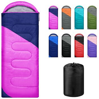 Легкий та компактний спальний мішок для дорослих та дітей, 3-4 сезони, легкий та компактний спальний мішок для походів, прямокутний кемпінговий спальний мішок з кишенею, рожево-червоний темно-синій