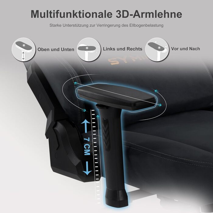 Ігрове крісло Symino з латексною подушкою сидіння, вантажопідйомність 300 кг, ергономічне комп&39ютерне крісло з поперековою опорою та підголівником з піни з ефектом пам&39яті, дихаюче офісне крісло зі штучної замші, чорне