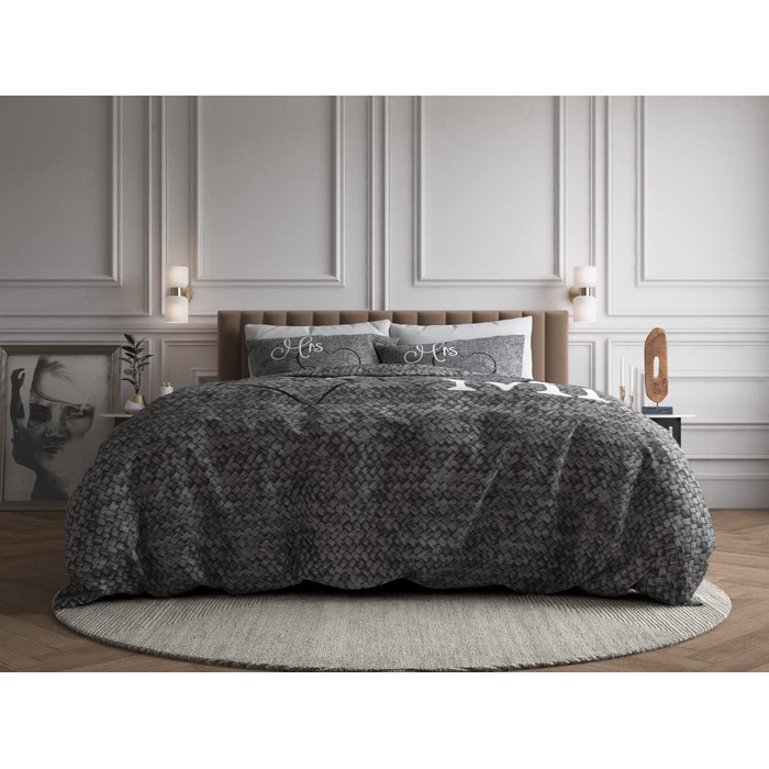 Комплект постільної білизни Sleeptime Partner Mr. and Mrs. 200 см x 200 см, 3 предмети, сірий - М&39які підодіяльники, що не потребують прасування, на блискавці - Сірий комплект постільної білизни зі 100 бавовни - 2 наволочки 80x80 см, 200 x 200 см 80 x 8