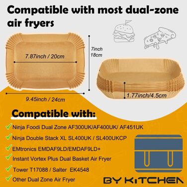 Папір для випічки BYKITCHEN 200 шт. для фритюрниці Ninja Double Stack XL 9.5L SL400EU, аксесуари для фритюрниці Ninja Foodi MAX Dual Zone AF300EU/AF400EUCP/AF500EU 200 шт.
