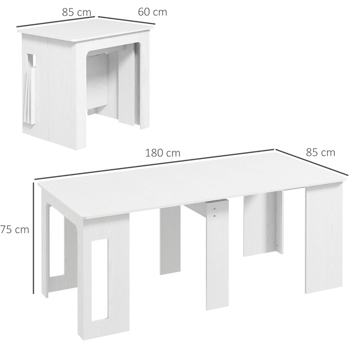 Розкладний обідній стіл HOMCOM, кухонний, прямокутний, розсувний до 6 осіб, для невеликих приміщень, їдальня, білий
