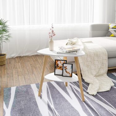 Приставний столик Диванний столик Журнальний столик Тумбочка Тумбочка біля ліжка Журнальний столик з 2 полицями Дерев&39яні ніжки МДФ 50x40x55 см Білий