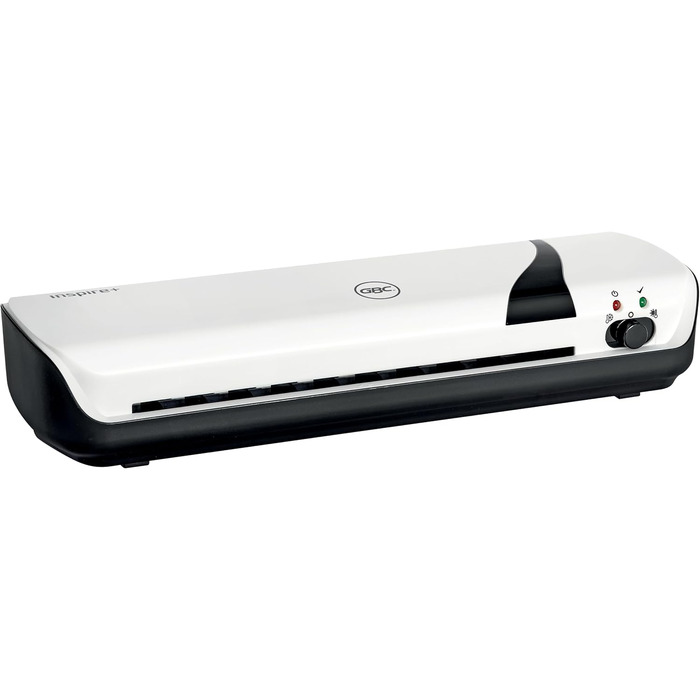 Ламінатор GBC Inspire A4, включаючи стартовий набір із 5 ламінуючими пакетами (2 x 75 мікрон), для ламінуючих пакетів товщиною від 75 до 125 мікрон до формату A4, гаряче та холодне ламінування, білий (4410031) білий A4 одинарний