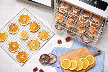 Дегідратор з нержавіючої сталі з регулятором температури (30-90C) Таймер на 24 години Drrer Дегідратор Сушарки для фруктів Дегідратор для фруктів і м'яса Система циркуляції повітря на 360 Цифровий дисплей 6 поверхів