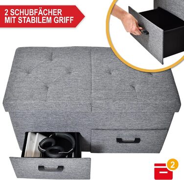 Лавка для зберігання речей - з практичним місцем для зберігання речей - кришка на петлях та шухляди - коробка для зберігання сірого кольору - м&39яка - ідеальні меблі для вітальні, коридору тощо (2 шухляди)