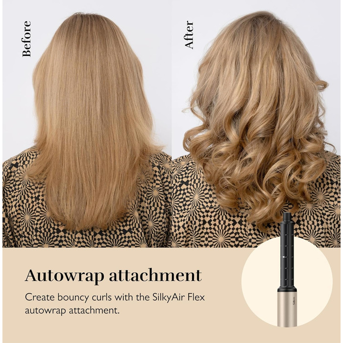 Стайлер і фен Silk'n Air I SilkyAir Flex I 5-в-1 насадка для автоматичного накручування локонів, лопатева щітка, овальна щітка, ко