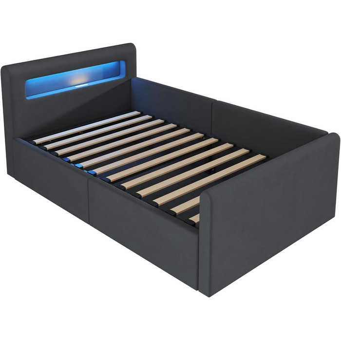 Дитяче ліжко okwish з м&39якою поверхнею, 90x200 см, дитяче ліжко з гідравлічним відділенням для зберігання, світлодіодним нічником та USB-портом, оксамитова тканина, темно-сірий колір, без матраца, темно-сірий 90 x 200 см