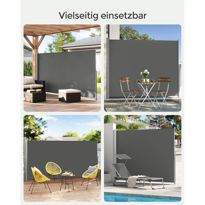 Бічний тент SONGMICS зі сталевим корпусом, стійкий до іржі, розсувний, 180 x 450 см, вітрозахисний, сонцезахисний, непрозорий, бічна жалюзі, для балкону, тераси, саду, антрацит GSA589G01 180 x 450 см антрацит