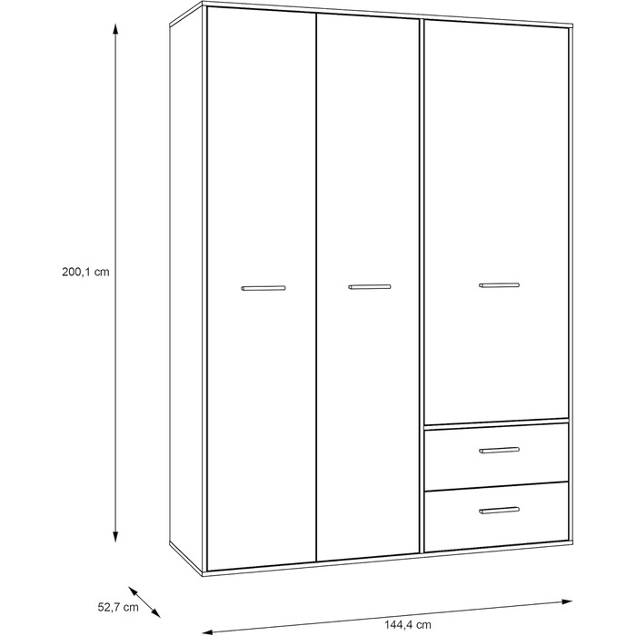 Шафа 140 150, біла шафа, шафа з орними дверима, 3 двері, з 2 шухлядами та полицями, біла, 145 см завширшки x 53 см завглибшки x 200 см заввишки. Біла 145 x 200 x 53 см, 3 двері