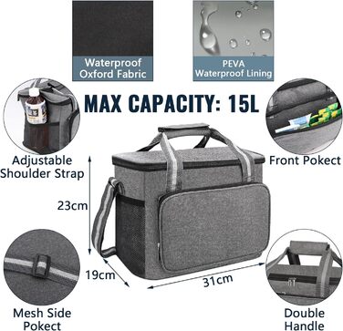 Сумка-холодильник Royouzi, термосумка 15 л, складна ізольована сумка, портативна сумка для пікніка, сумка для ланчу, сумка-холодил