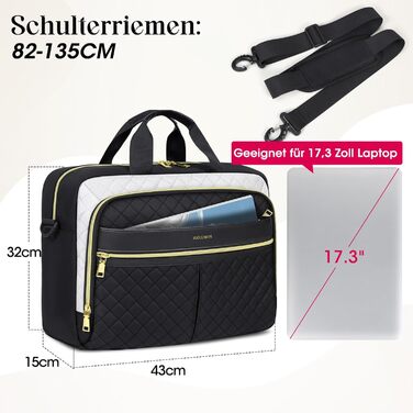 Жіноча сумка для ноутбука 17,3 дюйма, портфель, водонепроникна сумка для ноутбука, робоча сумка, бізнес-сумка, сумка через плече, сумка-мессенджер 17,3 дюйма, чорно-біла