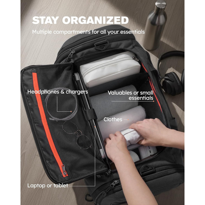 Спортивна сумка Tolaccea 56-70 л для чоловіків та жінок розширювана дорожня сумка з відділенням для взуття та відділенням для вологих речей, яку можна носити як рюкзак, для фітнесу, спортзалу, плавання, футболу, подорожей (чорна)