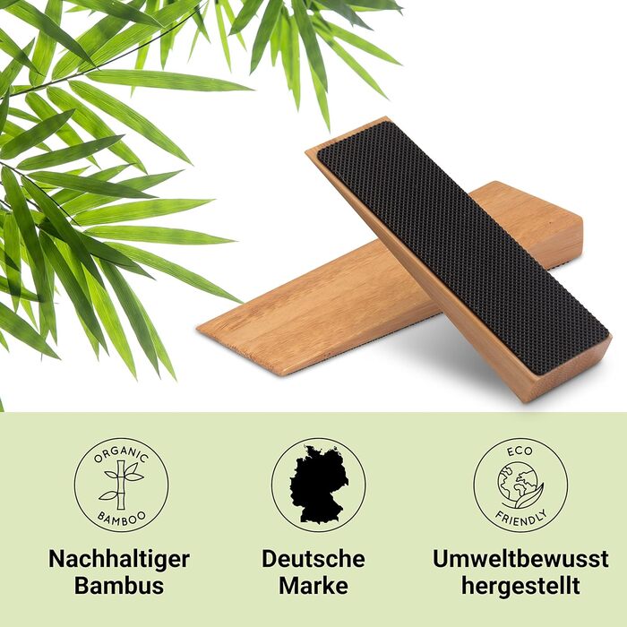 Нековзний дверний обмежувач з 100 бамбука FSC - Набір з 2 дерев'яних дверних клинів - Фіксований підлоговий дверний обмежувач з гу