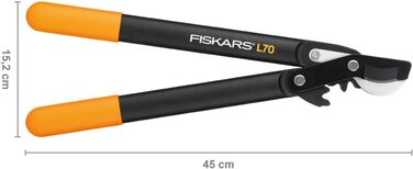 Обрізувачі Fiskars PowerGear II з двоступеневою шестернею для свіжої деревини, антипригарне покриття, загартована прецизійна сталь, довжина 46 см, чорний/помаранчевий, L70, 1002104 L70 (гілка Ø 3,8 см)