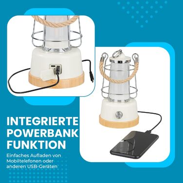 Світлодіодний акумуляторний кемпінговий ліхтар 370 лм з можливістю дімування заряджання через USB, колірна температура 22006500K, час горіння до 75 годин, зовнішній ліхтар IP44 із зарядним пристроєм, бамбуковий та конопляний шнур