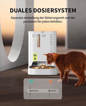 Автоматична годівниця для котів PETKIT з 2 мисками та камерою, годівниця для котів об&39ємом 5 л, автоматична годівниця для котів та собак, функція штучного інтелекту, 1-10 прийомів їжі/день, 1-30 порцій