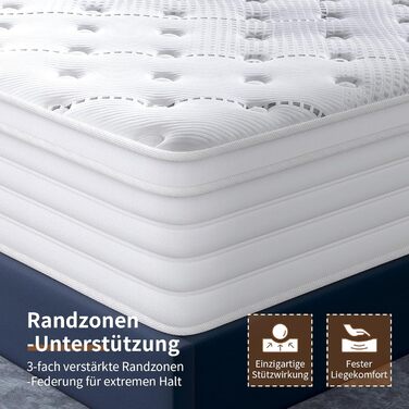 Матрац 160x200, висота 28 см, сертифікований Oeko-TEX, 7-зонний пружинний матрац з комфортною піною, м&39яка поверхнева тканина, матрац для дорослих, рівень жорсткості H3, 28 см, 160x200x28xсм