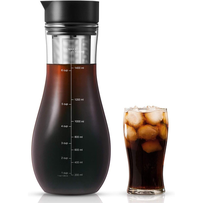 Кавоварка 1.5 л для холодного заварювання, кавоварка холодного заварювання з герметичною кришкою Скляна кава з льодом Глечик Brewer Чайник холодного заварювання, готовий до вживання Холодна кава Глечик Гарячий чай Фруктовий напій Набір блоків заварювання