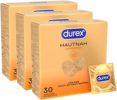Презервативи Durex Skin Close без латексу - Презервативи без латексу, виготовлені з матеріалу Real-Feel та з анатомічною формою Easy-On - Без латексу - Упаковка з 90 шт. (3 x 30 шт. ) ука (Упаковка з 90 шт. )