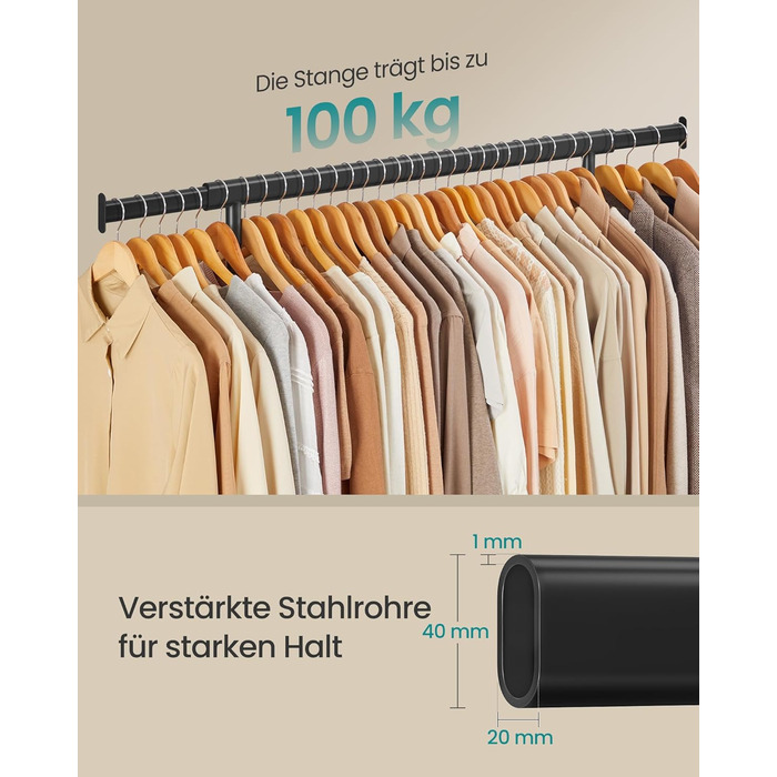 Вішалка для одягу на колесах, Міцна підставка для гардеробу, Розсувна вішалка для одягу, Вантажопідйомність до 100 кг, Легке складання, Портативна, Чорний HSR13BKV1 Чорний (92-132)Ш см