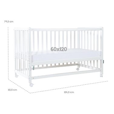 Дитяче ліжечко roba Side-by-Side 60 x 120 см - Jumbotwins - Прикріплене дитяче ліжечко - Включає матрац, постільну білизну, балдахін у формі слона - Мобільне та регульоване по висоті - Натуральне дерево / Jumbotwins