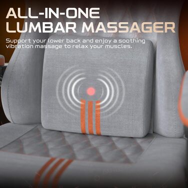 Ергономічне ігрове крісло Verdego з функцією масажу, підголівником та підставкою для ніг, оксамит, регульована спинка 90-145, регульована висота 10 см, ігрове крісло, сіро-помаранчевий оксамит