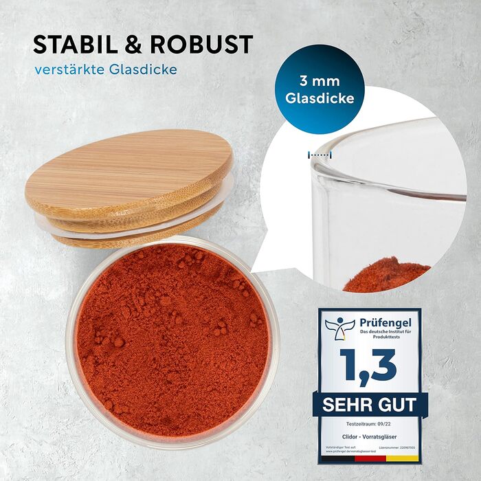 Банки для зберігання CLIDOR - Набір з 4 шт. (інноваційна товщина скла 3 мм) - Герметичні банки для зберігання з кришкою - Штабельо