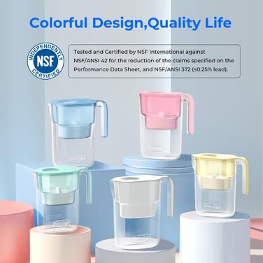 Фільтр для води Waterdrop Elfin з фільтром на 3 місяці, 2,5 л, фільтр для зменшення вапняного нальоту, хлору, свинцю, міді у воді, синій (змінний фільтр WD-PF-01A Plus)