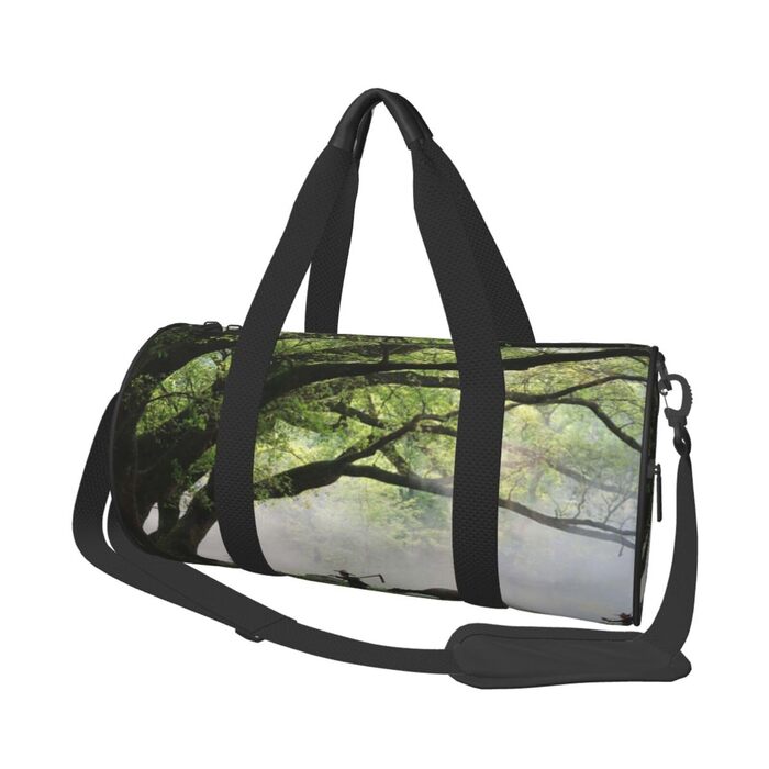 Спортивна сумка, дорожня сумка, дизайн старе дерево, тварини, пейзажний принт, сумка на нічліг, чорна, універсальний розмір, дорожня сумка