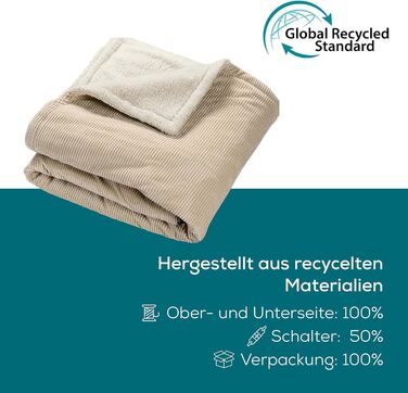 Ковдра Beurer HD 80 Cord бежевого кольору з підігрівом, м&39яка зігрівальна ковдра з 6 температурними режимами, з перероблених матеріалів, з автоматичним вимкненням та системою безпеки, м&39яка ковдра виготовлена з модної, м&39якої вельветової тканини.