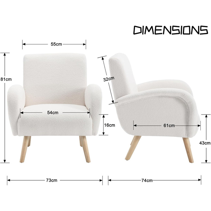 Крісло-гойдалка Chairus зі штучного хутра, крісло з відкидною спинкою для вітальні, м&39яке крісло, одномісний диван для спальні, акцентне крісло, крісло-реклайнер з дерев&39яними ніжками (біле), штучне хутро біле