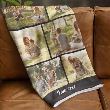 Персоналізована фотоковдра Ferocity з 6 вашими фотографіями 150x200 см Диванна ковдра Суперм&39яка надзвичайно затишна ковдра для родини, друзів, братів і сестер, веселий подарунок Чорний колаж 081 150 x 200 см