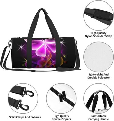 Спортивна сумка для подорожей, малюнок танцюючий метелик, чорний колір, універсальний розмір