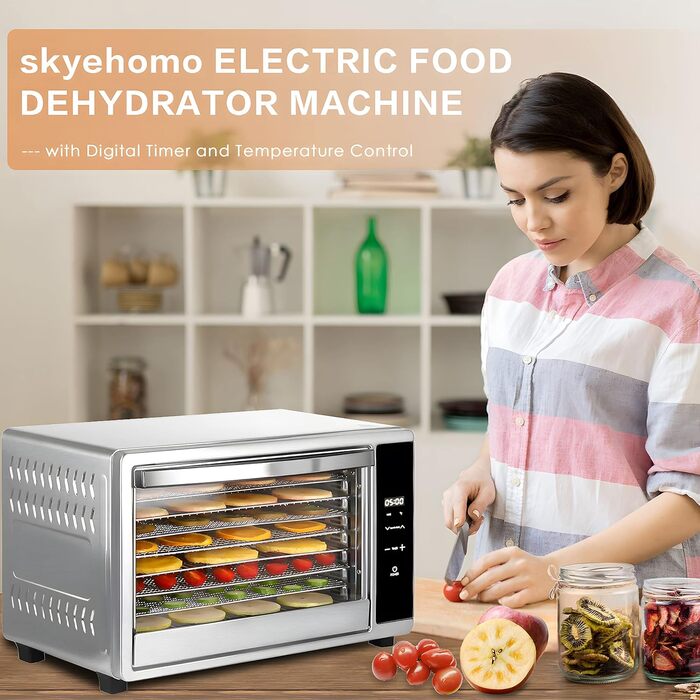Дегідратор Skyehomo з нержавіючої сталі, дегідратор 650 Вт 0,8 м дегідратор з регулятором температури (35-80 C), таймер на 24 години, 8 рівнів сушильної машини з решіткою з нержавіючої сталі, дегідратор їжі для м'яса, фруктів, овочів, трав