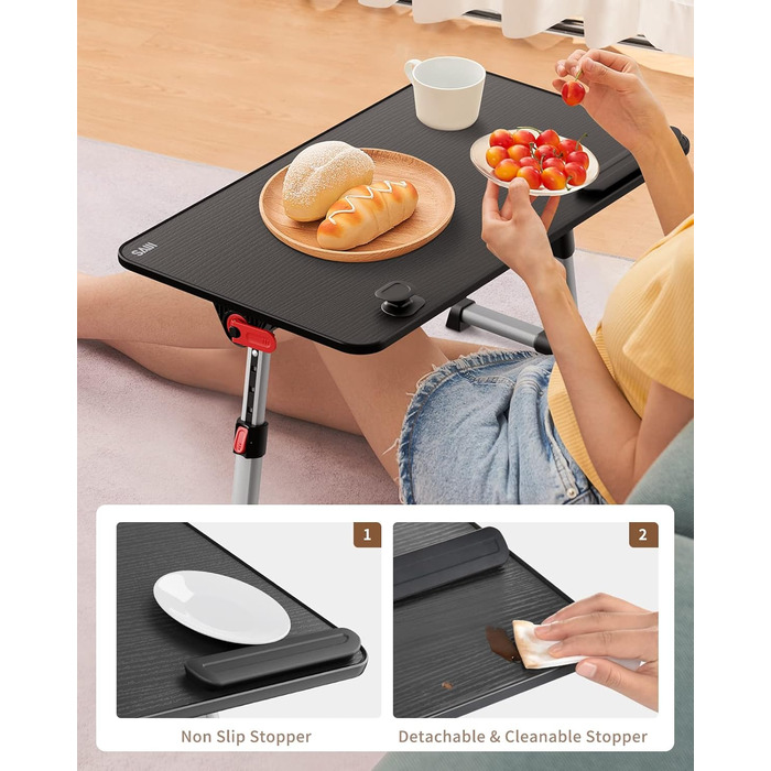 Приліжковий столик SAIJI з регульованою висотою та 4 регульованими кутами, складний накладний столик для дивана, кушетки, підлоги, роботи, навчання, читання, письма, їжі, підходить для ноутбука до 17 дюймів (60 * 33 см, чорний) чорний 23,6 * 13 дюймів